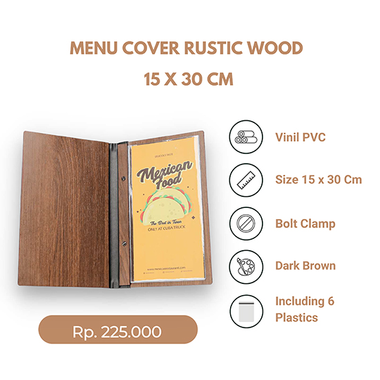 Buku Menu Kulit Rustic Wood 15x30cm